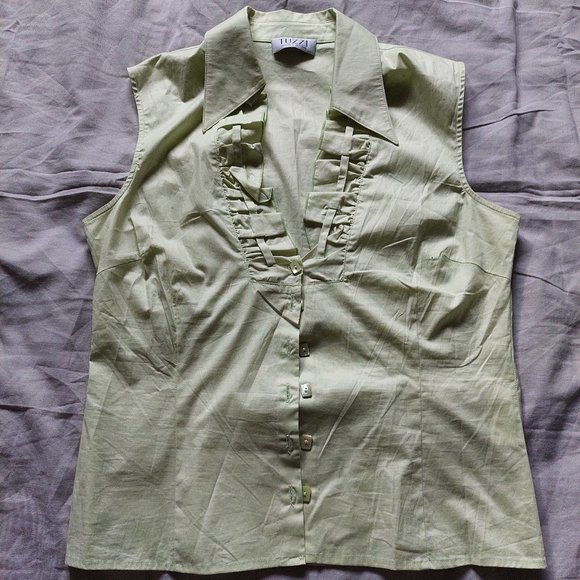 TUZZI Germany Light Olive Button Down Cotton Shirt Blouse Size S/M - Picture 1 of 9